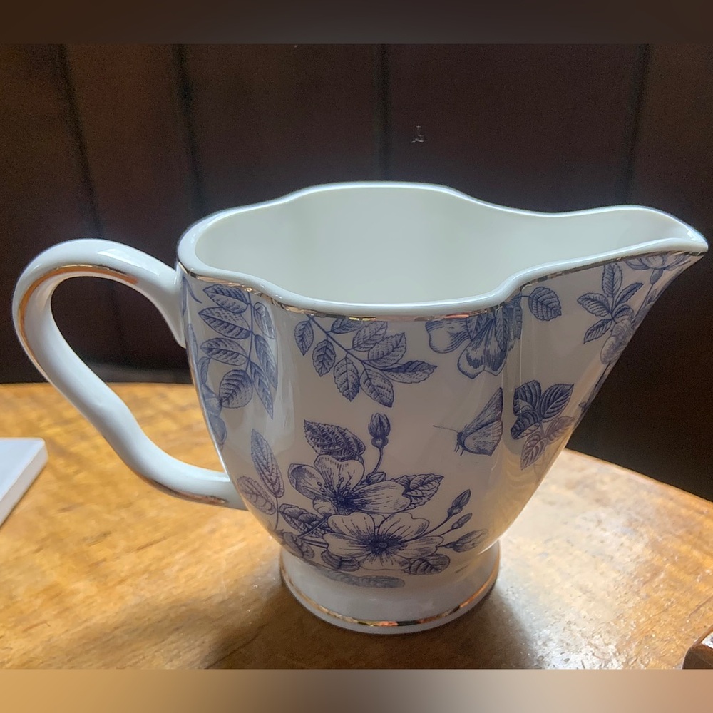 Floral Blue and White Porcelain Pitcher